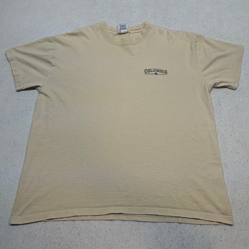 VTG Columbia Sportswear T-Shirt Mens XL Tan Beige Mountain Graphic Y2K 90s Boxy